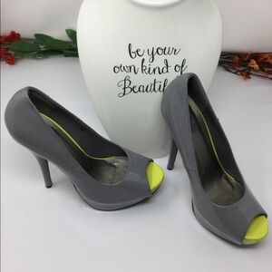 Charlotte Russe Faux Patent Peep Toe Heels